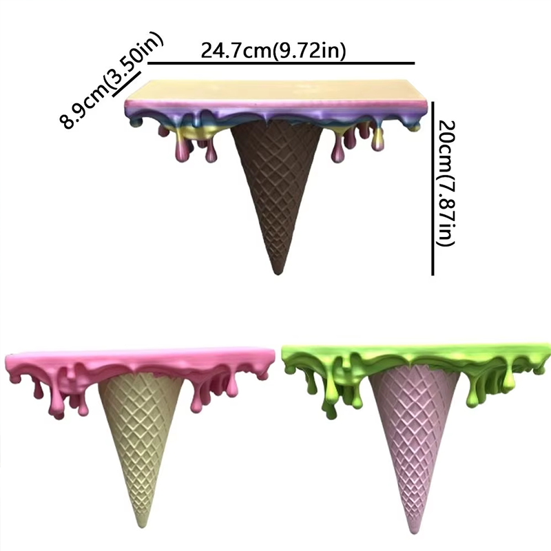 3D Printed Melting Ice Cream Floating Shelf Wall Decor And Storage Rack