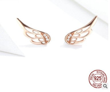 925 Sterling Silver  Feather Fairy Wings Stud Earrings Silver for Women Fashion Silver Jewelry Christmas SCE343