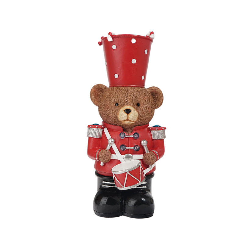 Christmas Resin Bear Drummer Ornament Battery Powered Holiday Home Decor