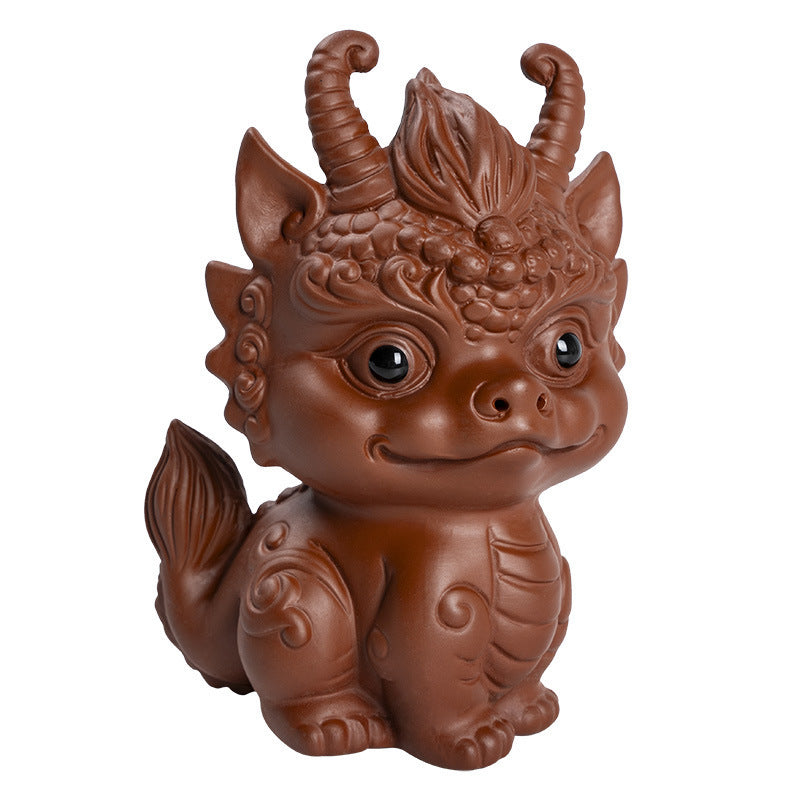 Purple Sand Wealth-Bringing Collectible Dual-Use Tea Table with Playful Zodiac Little Dragon Tea Pet Ornament - SkyeDragon Gifts
