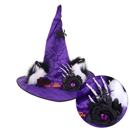 Halloween Fuzzy Animal Ears Dark Witch Hat Cosplay Spider Rose Wizard Performance Prop - SkyeDragon Gifts
