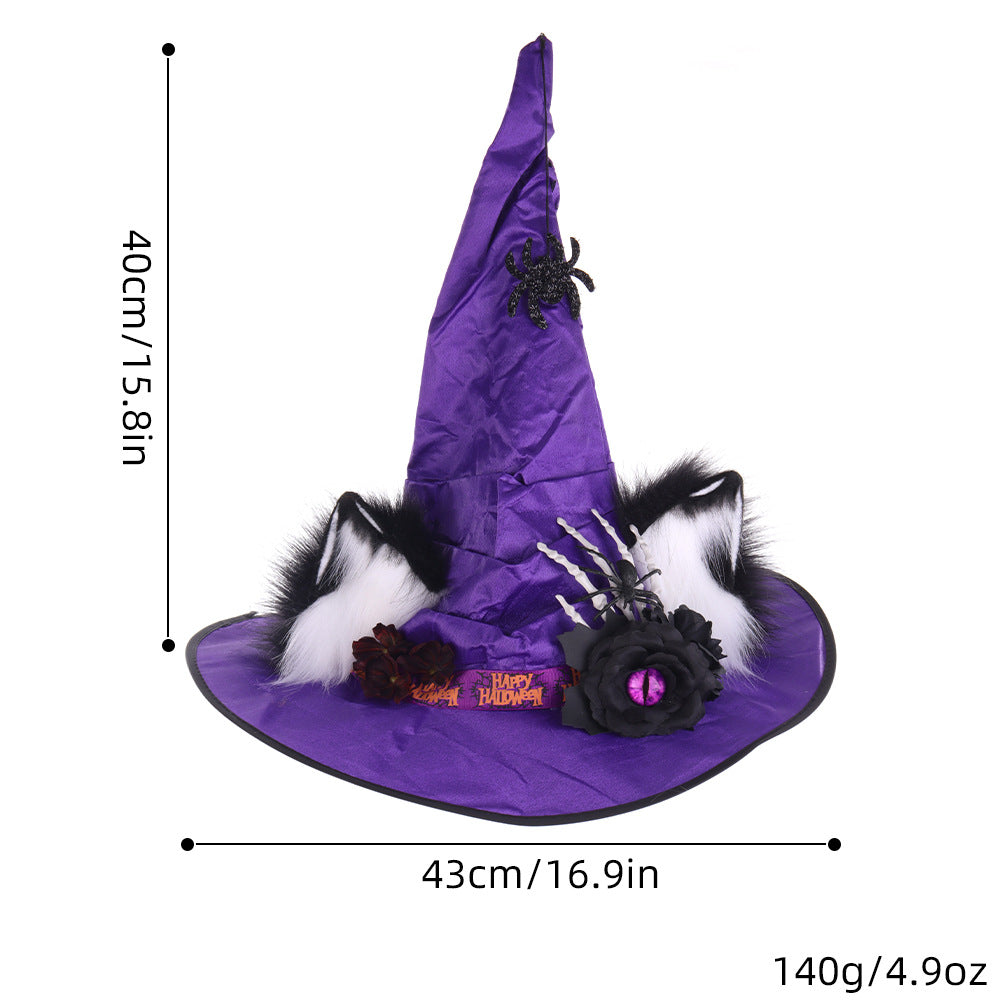 Halloween Fuzzy Animal Ears Dark Witch Hat Cosplay Spider Rose Wizard Performance Prop - SkyeDragon Gifts