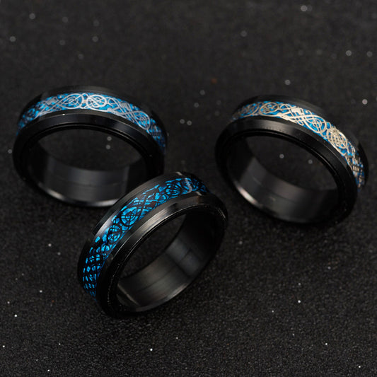 Titanium Steel Rotating Carbon Fiber Dragon Pattern Ring Domineering Men's Rotating Decompression Ring Jewelry - SkyeDragon Gifts