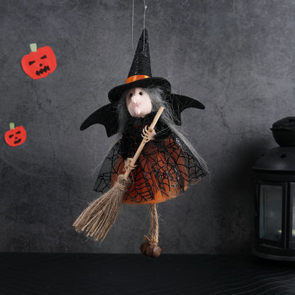 New Halloween Hanging Decoration Witch Holding Broom Tulle Skirt Pendant Toy Bar Horror Hanging Ornament Prank - SkyeDragon Gifts