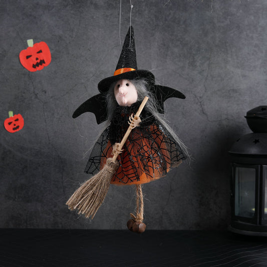 New Halloween Hanging Decoration Witch Holding Broom Tulle Skirt Pendant Toy Bar Horror Hanging Ornament Prank - SkyeDragon Gifts