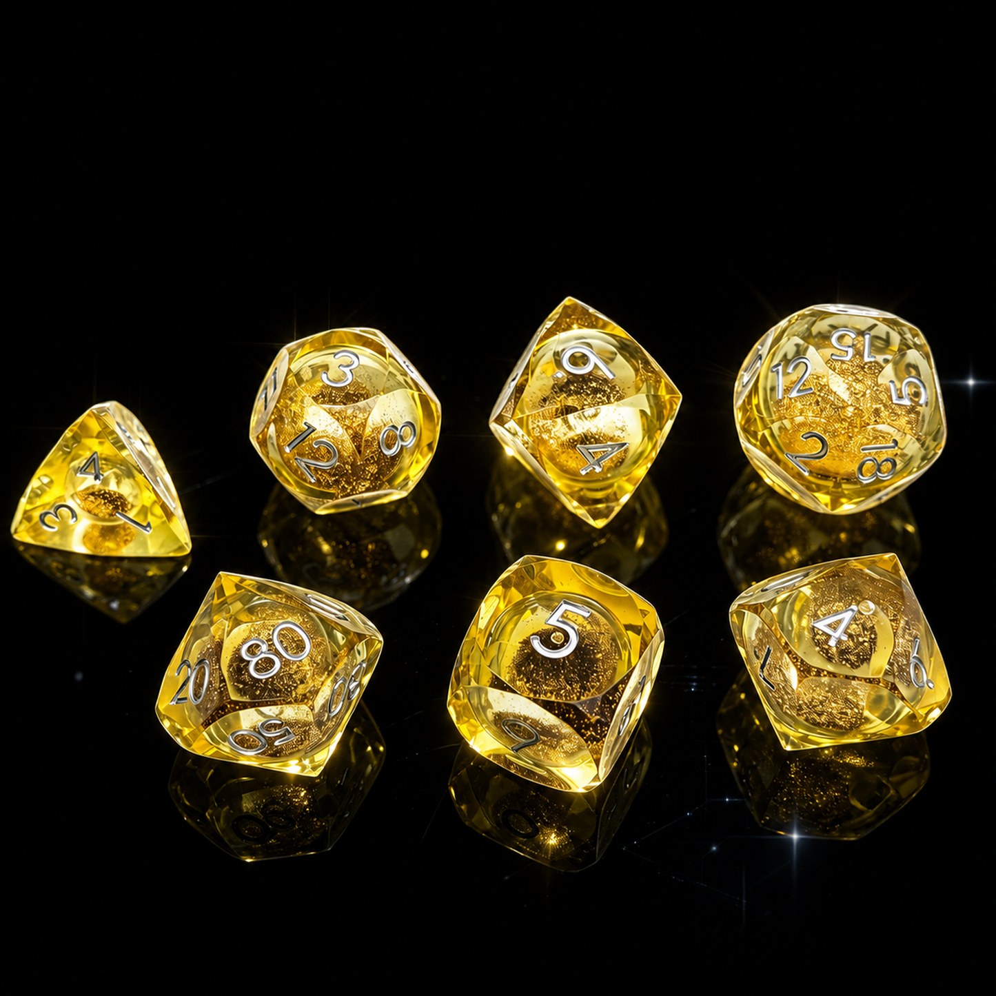 Polygon Dice Set Gemstone Appearance Liquid Resin DND Dungeons &amp; Dragons COC TTRPG D6 - SkyeDragon Gifts