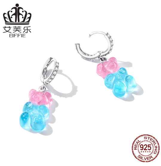 Avelle Fashion Fantasy Sterling Silver s925 Candy Bear Ear Buckle Color Resin Zircon Animal Earrings - SkyeDragon Gifts