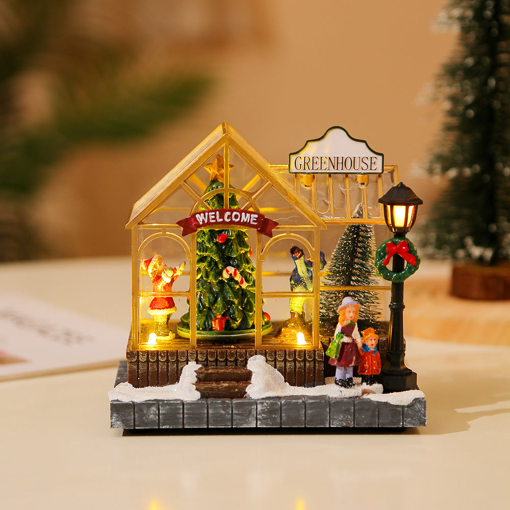 Christmas Musical Light Up Resin House Desktop Decoration Gift for Holidays