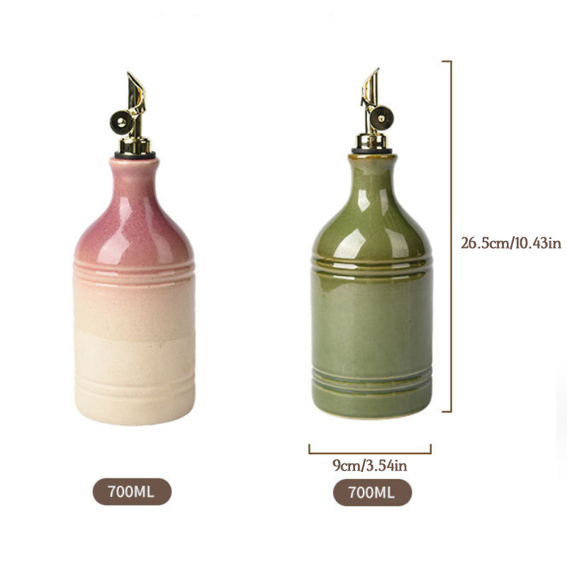 European Retro Green Ceramic Olive Oil Bottle with Stainless Steel Spout – Vintage Kitchen Storage & Seasoning Dispenser - SkyeDragon Gifts