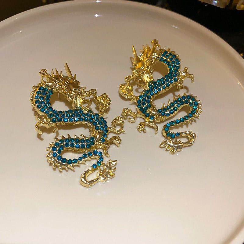 Zodiac dragon earrings, fashionable retro Chinese style earrings, national trend earrings - SkyeDragon Gifts