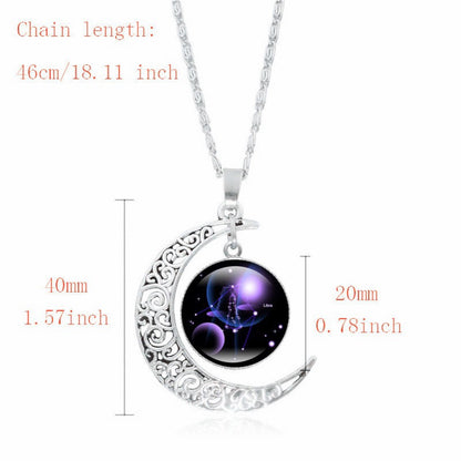 Zodiac Time Gem Luminous Necklace for Women, Simple Silver Moon Pendant Choker - SkyeDragon Gifts