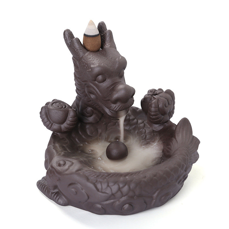 Redware Small Dragon Back Flow Incense Burner Creative Sandalwood Cigarette Back Flow Ornamental Aromatherapy Stove Home Crafts Ornaments - SkyeDragon Gifts