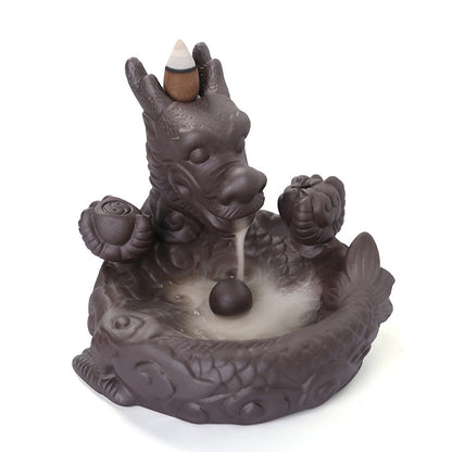 Redware Small Dragon Back Flow Incense Burner Creative Sandalwood Cigarette Back Flow Ornamental Aromatherapy Stove Home Crafts Ornaments - SkyeDragon Gifts