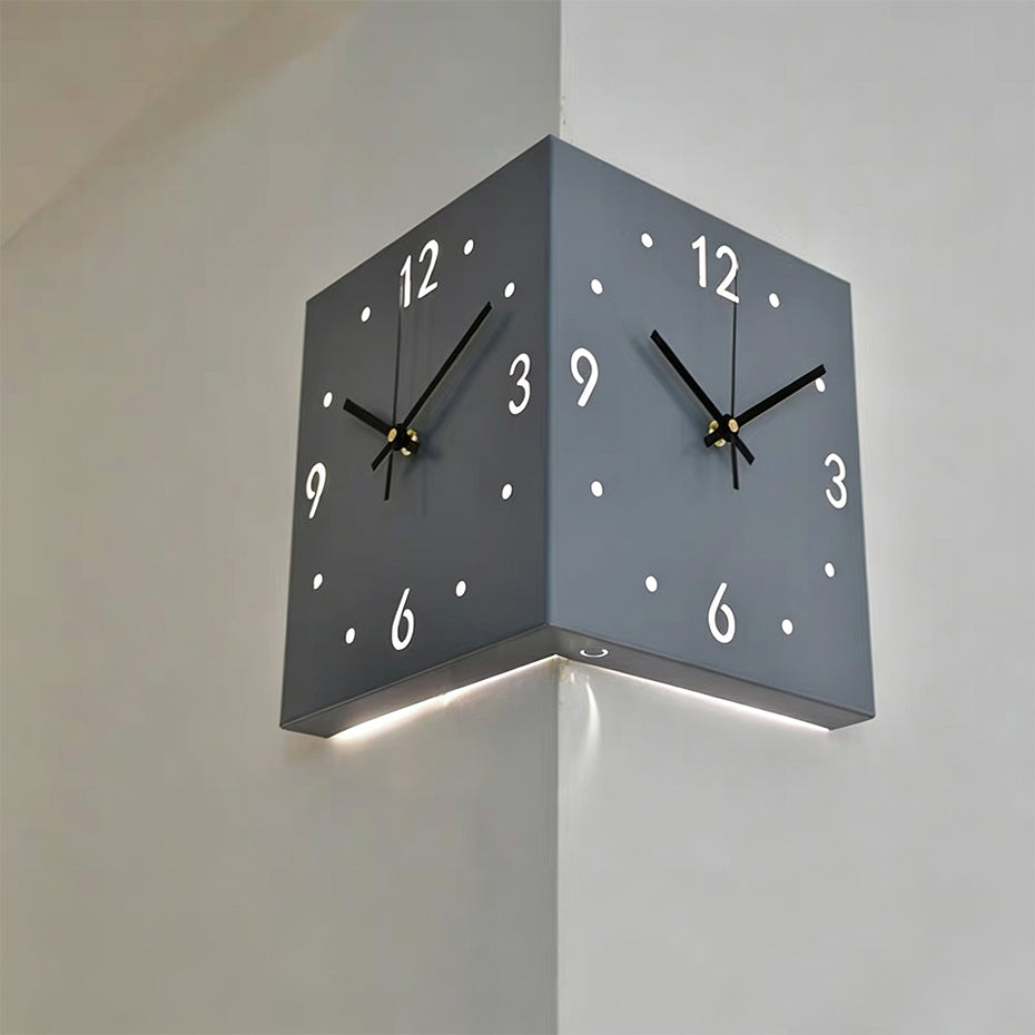 Nordic Dual‑Glow Corner Clock, Silent LED Wall Clock, Modern Minimalist Home Decor for Living Room Bedroom
