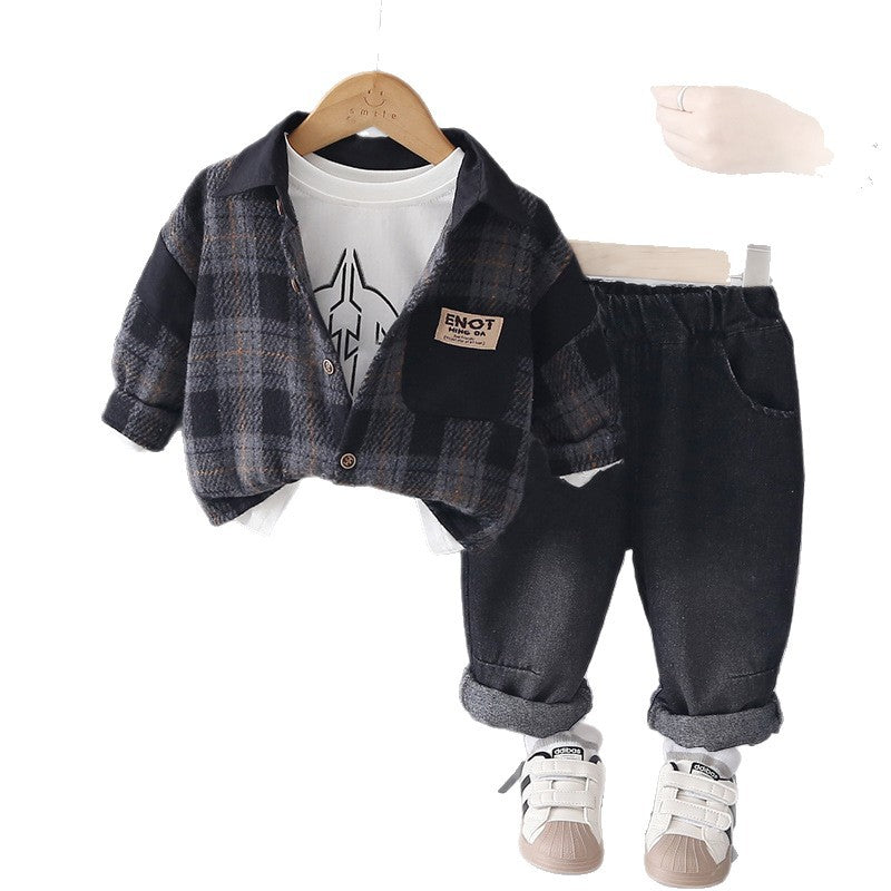 Splicing plaid long sleeved three piece set for baby boys - SkyeDragon Gifts