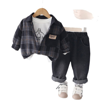 Splicing plaid long sleeved three piece set for baby boys - SkyeDragon Gifts