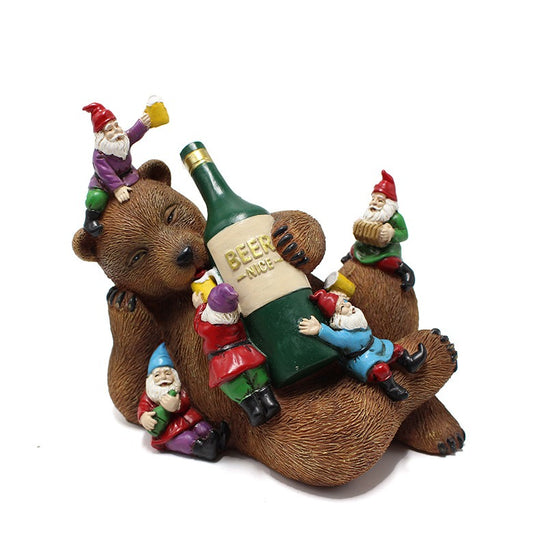 Drunken Bear Resin Figurine Garden Courtyard Decoration 14cm