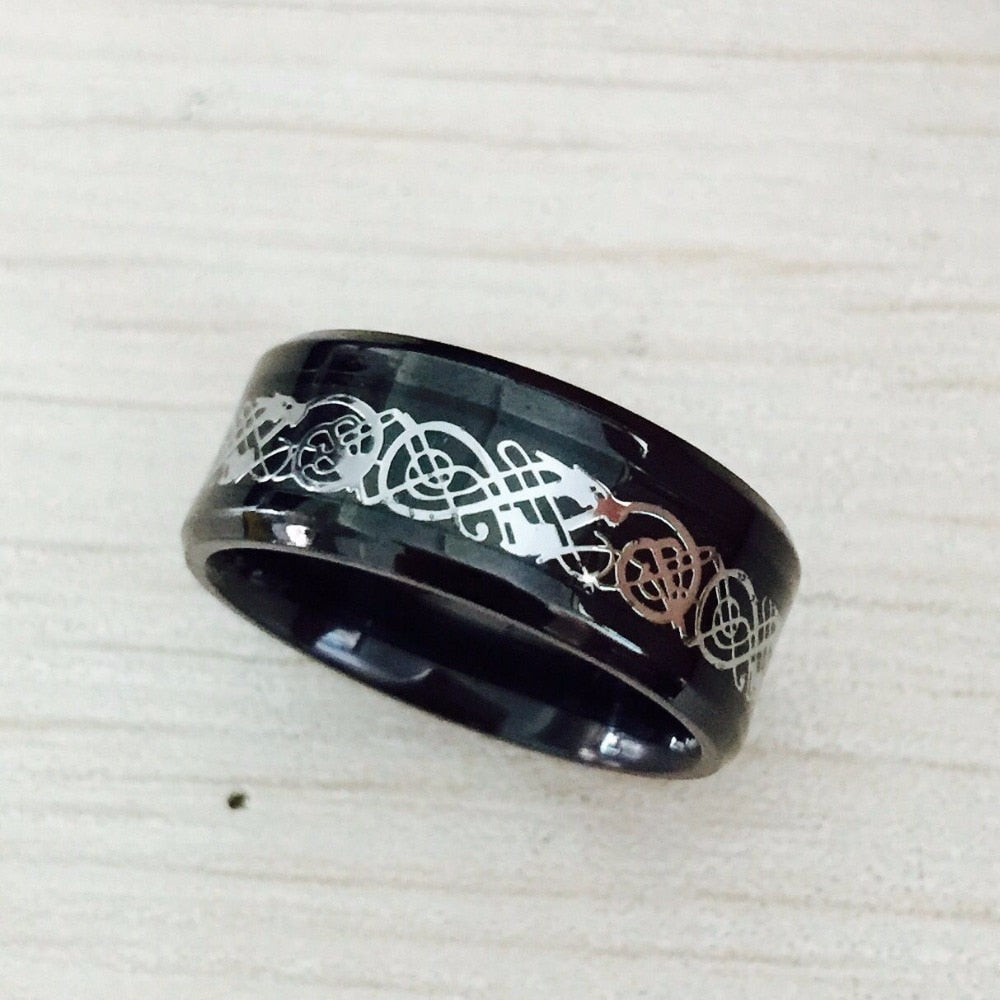 Black 316L Stainless steel Ring for Wedding Band blue Carbon Fiber Ring des Nibelungen Dragon rings for men - SkyeDragon Gifts