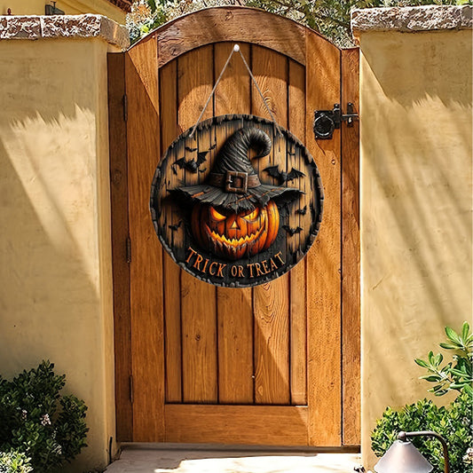 Halloween Wooden Round Pumpkin Sign Plaque Door Hanging Decor for Halloween Party Wooden Front Door Sign - SkyeDragon Gifts