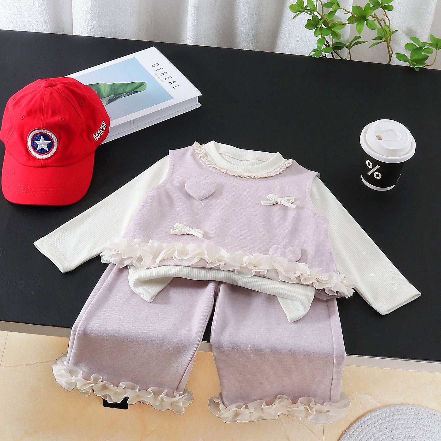 Female baby knitted vest long sleeved three piece set - SkyeDragon Gifts