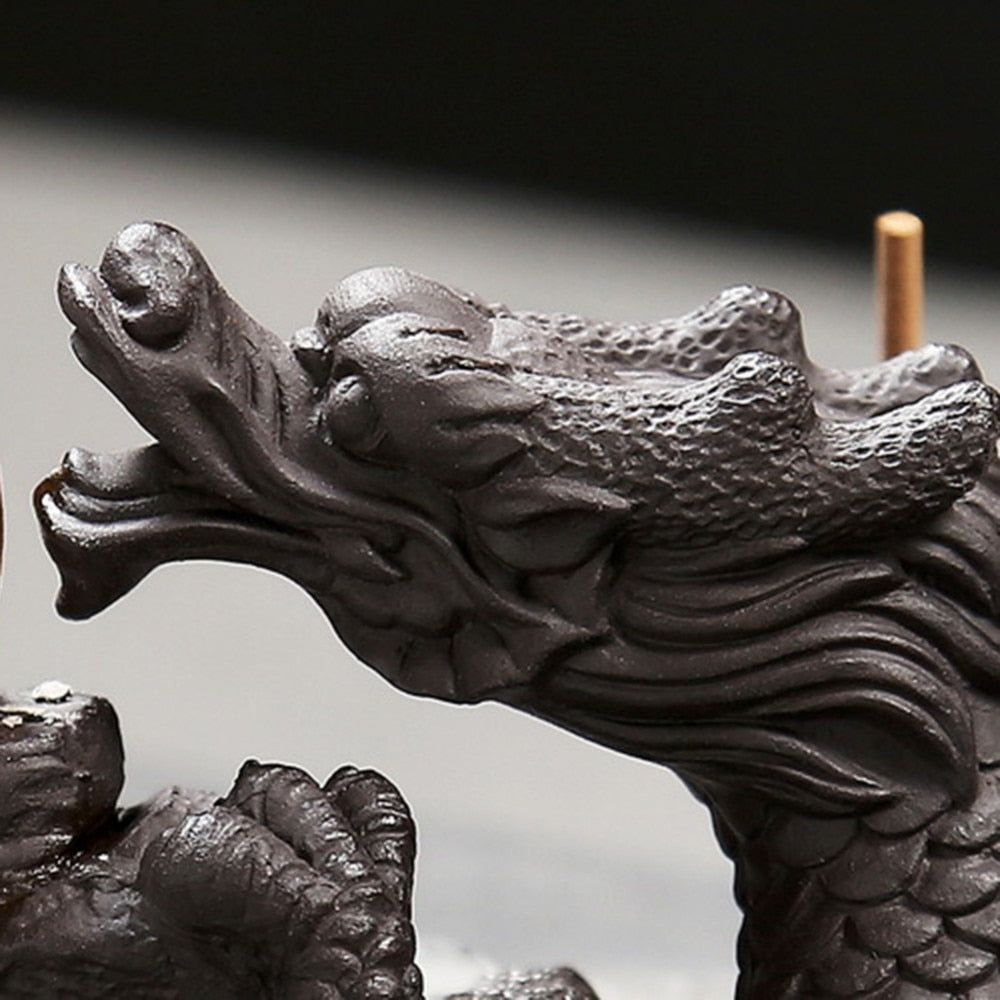 Delicate Chinese Dragon Black Waterfall Burner Ceramic Backflow Incense Holder Loong Ceramic Incense Burner 8.8*6.6cm - SkyeDragon Gifts