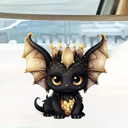 New Acrylic Flat Black Dragon Car Hanging Ornament for Backpack and Rearview Mirror Decoration