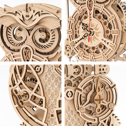DIY Wooden Mechanical Owl Clock Model for Home Decor - SkyeDragon Gifts
