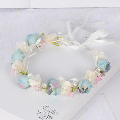 Korean style fairy flower wreath silk cloth flower bud pearl headband fresh and versatile photo studio headwear