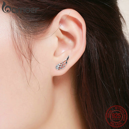 925 Sterling Silver  Feather Fairy Wings Stud Earrings Silver for Women Fashion Silver Jewelry Christmas SCE343