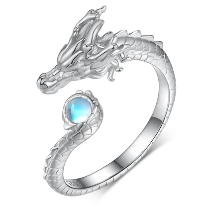 qielizhu Dragon Ring 925 Sterling Silver Moonstone Dragon Rings Chinese Dragon Jewelry Gifts for Women Men - SkyeDragon Gifts
