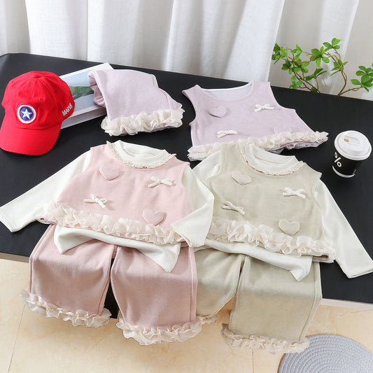 Female baby knitted vest long sleeved three piece set - SkyeDragon Gifts