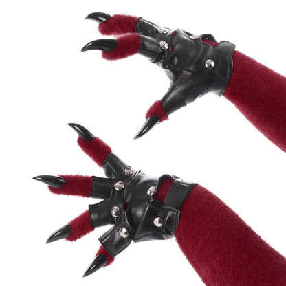 Original Furry Animal Paw Gloves, Punk Leather Gloves, Cosplay Handmade Accessories &ampProps - SkyeDragon Gifts