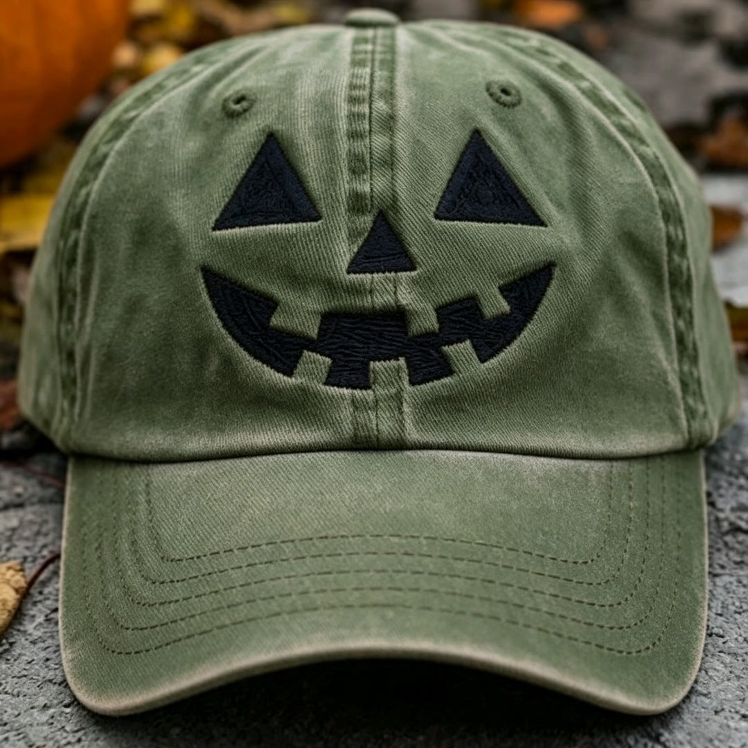 Halloween Pumpkin Smile Embroidered Baseball Cap, Washed Vintage Outdoor Sun Protection Duckbill Hat - SkyeDragon Gifts