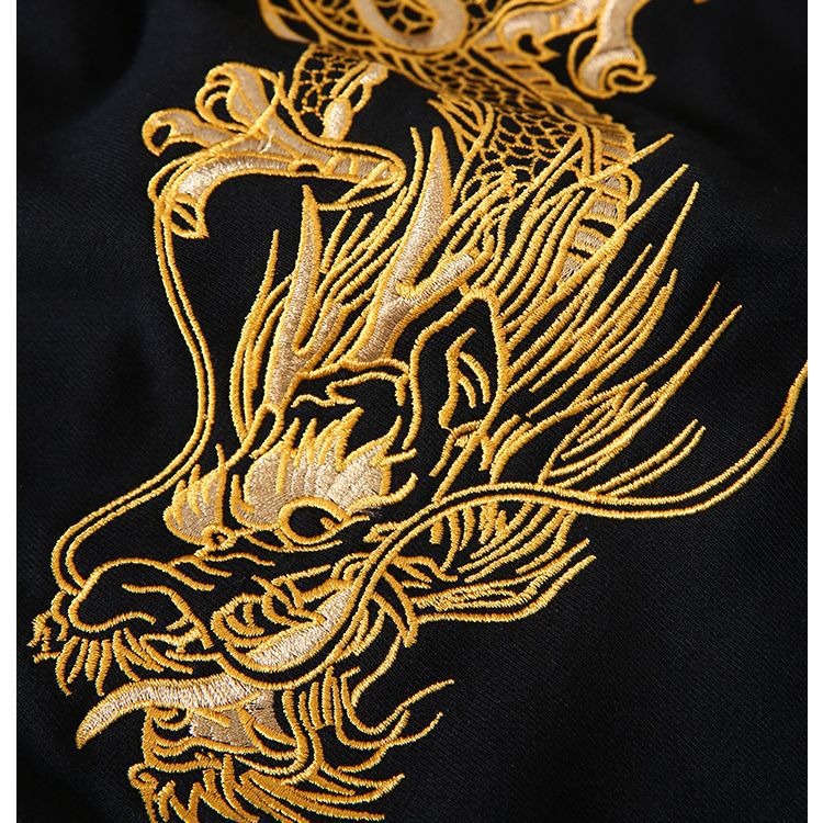 Autumn and winter trendy brand national trend retro yoke dragon embroidered hooded sweatshirt for men and girls for couples - SkyeDragon Gifts