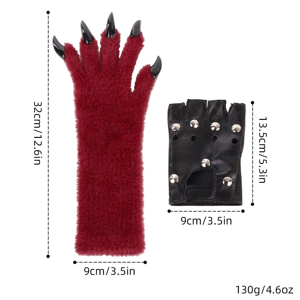 Original Furry Animal Paw Gloves, Punk Leather Gloves, Cosplay Handmade Accessories &ampProps - SkyeDragon Gifts