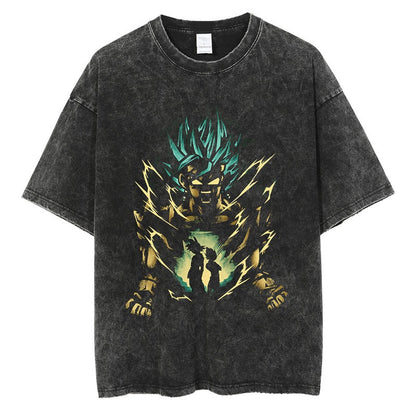 Water washed retro T-shirt street hip-hop anime dragon bead cartoon print graphic casual cotton summer short  sleeved - SkyeDragon Gifts