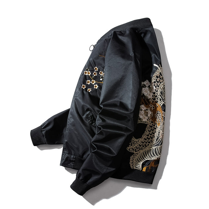 Street Style Dragon Embroidery Thin MA-1 Flight Jacket Men's Baseball Jacket Couple Outfit - SkyeDragon Gifts