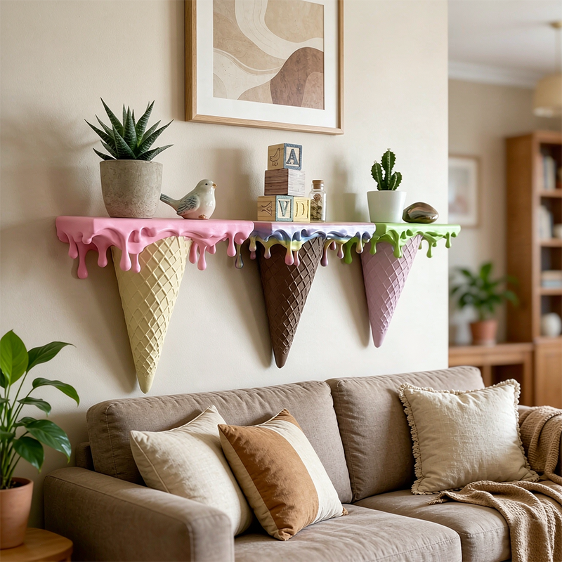 3D Printed Melting Ice Cream Floating Shelf Wall Decor And Storage Rack