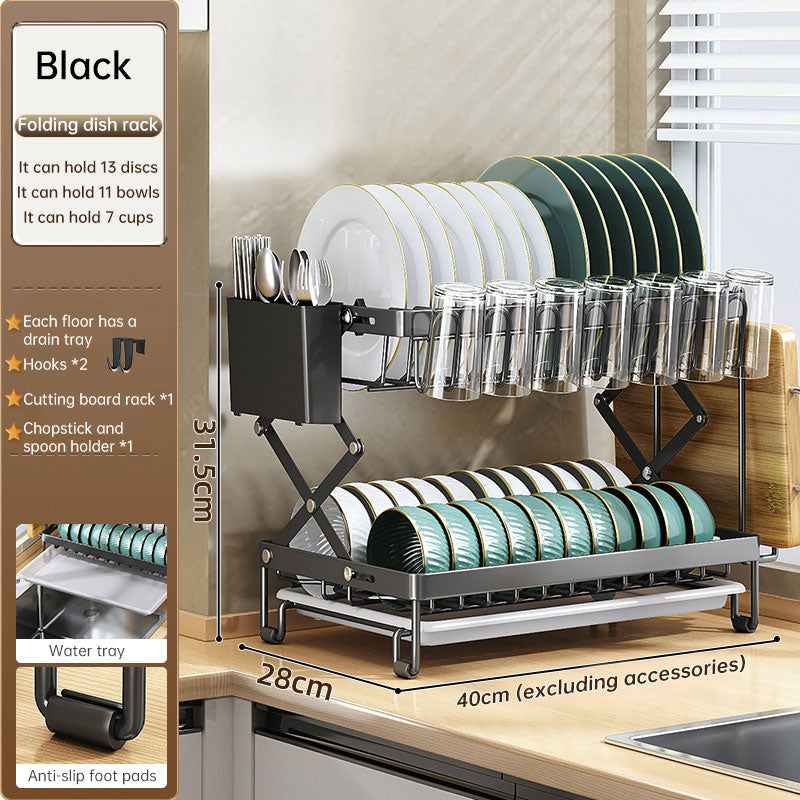 Foldable 2-Layer Kitchen Dish Rack, Large Capacity Countertop Drying Shelf for Bowls & Cutlery - SkyeDragon Gifts