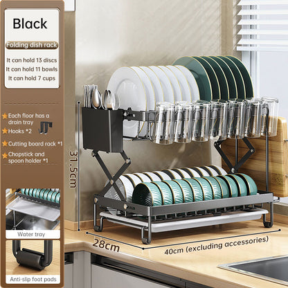 Foldable 2-Layer Kitchen Dish Rack, Large Capacity Countertop Drying Shelf for Bowls & Cutlery - SkyeDragon Gifts