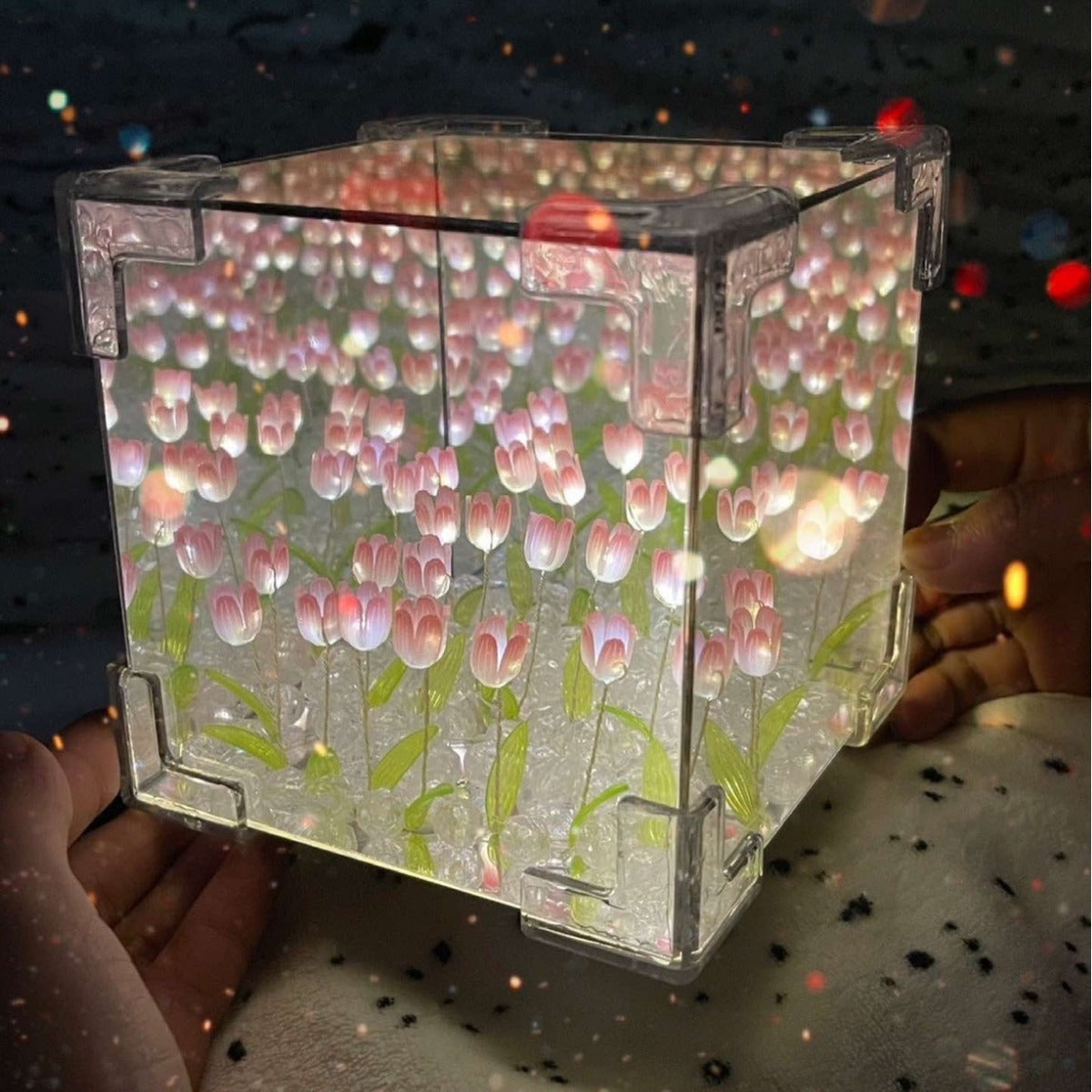 Magic Cube Tulip Night Light Creative DIY Three-Dimensional Flower Sea Material Package Gift for Girlfriend Couple Girlfriend Gi - SkyeDragon Gifts