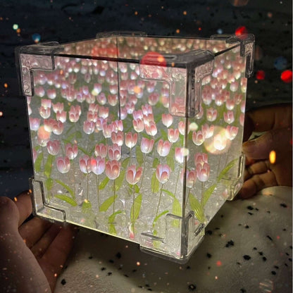 Magic Cube Tulip Night Light Creative DIY Three-Dimensional Flower Sea Material Package Gift for Girlfriend Couple Girlfriend Gi - SkyeDragon Gifts
