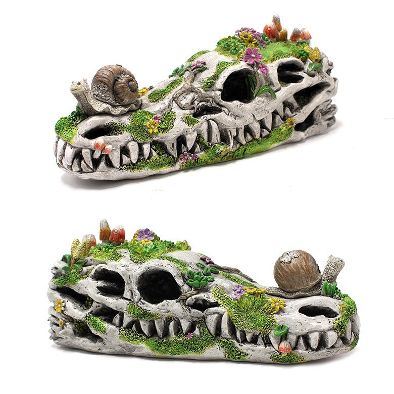 Creative resin courtyard garden dragon head bone statue with dragon bone fossil ornaments - SkyeDragon Gifts
