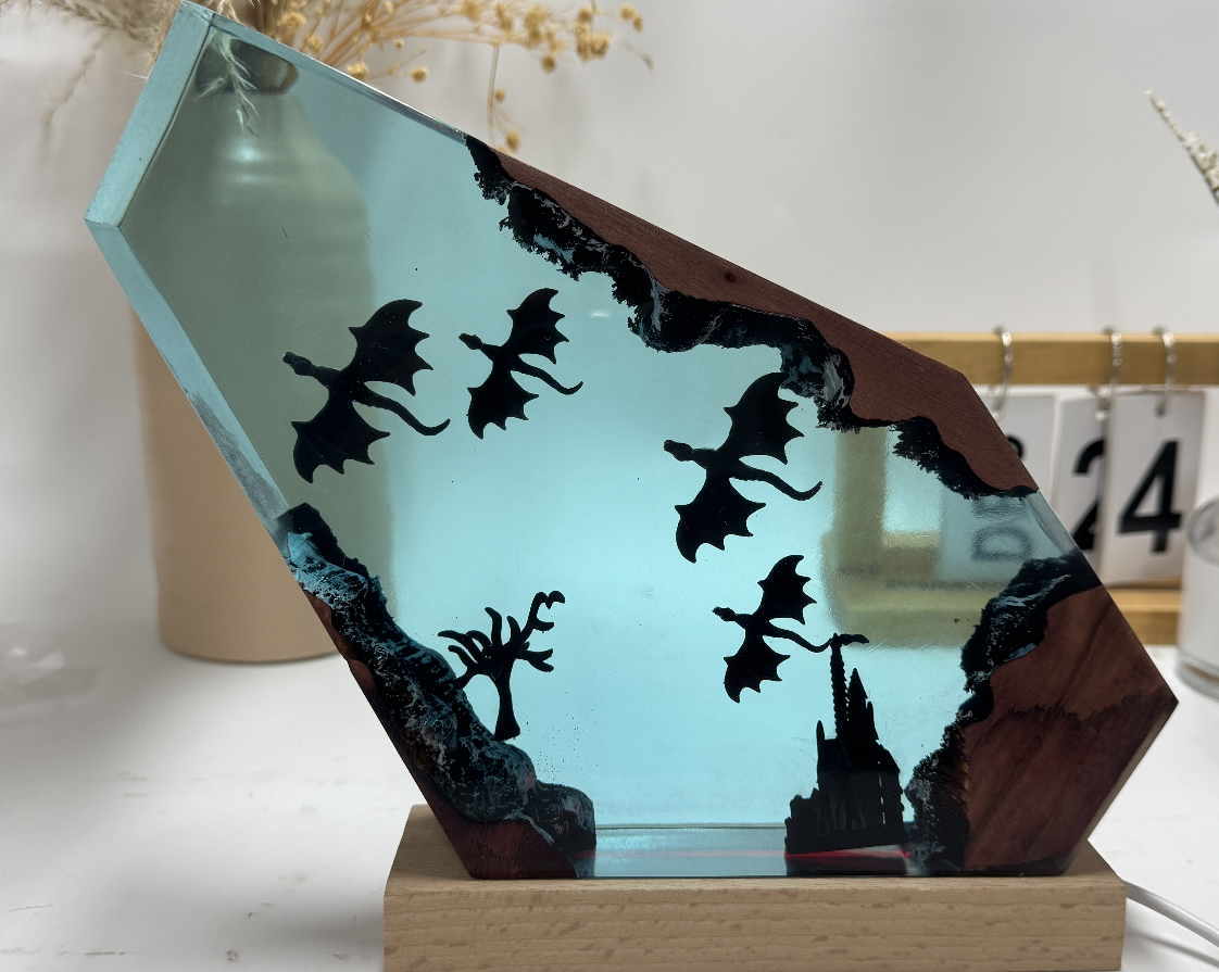 Fire & Ice Dragon Resin Desk Lamp – 3D Dragon Night Light - SkyeDragon Gifts