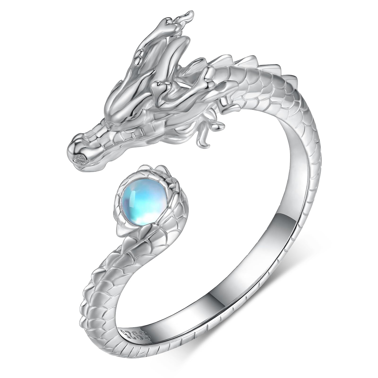 qielizhu Dragon Ring 925 Sterling Silver Moonstone Dragon Rings Chinese Dragon Jewelry Gifts for Women Men - SkyeDragon Gifts