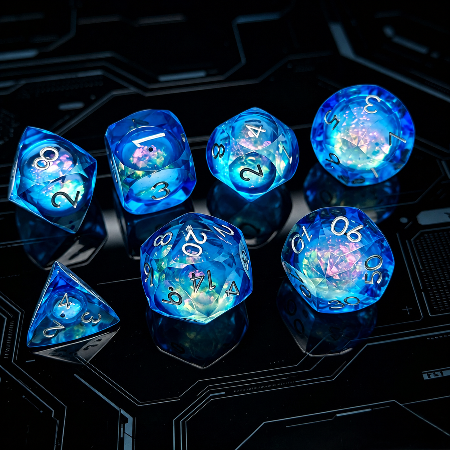 Polygon Dice Set Gemstone Appearance Liquid Resin DND Dungeons &amp; Dragons COC TTRPG D6 - SkyeDragon Gifts