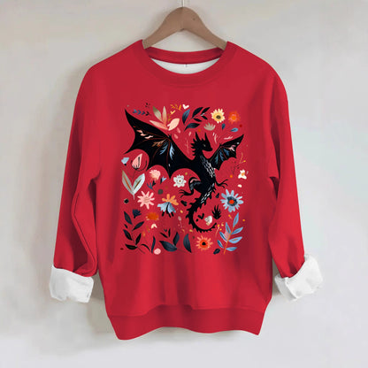 Long sleeved round neck dragon pattern and floral design