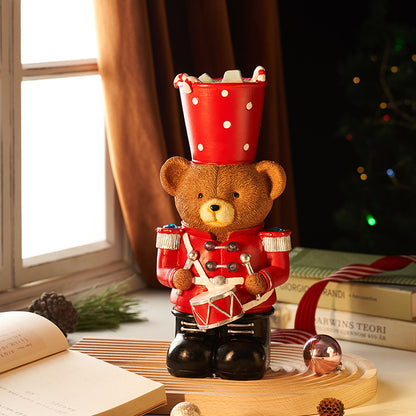 Christmas Resin Bear Drummer Ornament Battery Powered Holiday Home Decor