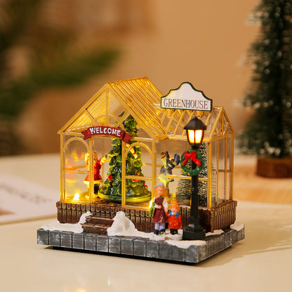 Christmas Musical Light Up Resin House Desktop Decoration Ornament