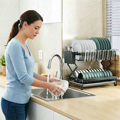Foldable 2-Layer Kitchen Dish Rack, Large Capacity Countertop Drying Shelf for Bowls & Cutlery - SkyeDragon Gifts